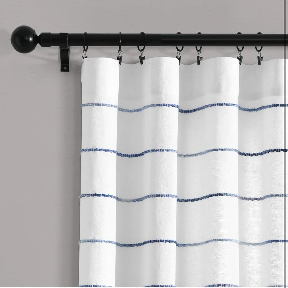 Ombre Stripe Curtain Panel Set, 2, 40''W x 84''L, Navy, Rod Pocket,Farmhouse